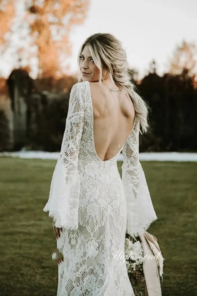 boheme lace dress White Lace Maxi Boho Dress for Women - Embroidery Button Front Short Sleeves High Low Dress