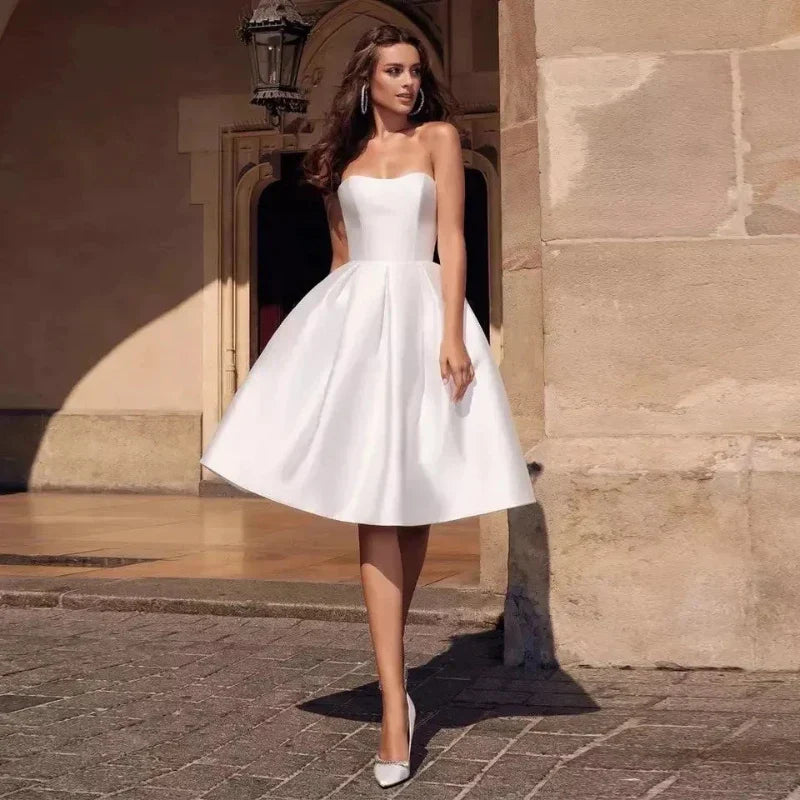 Short Beige Wedding Dress - Mon Beau Mariage Short Beige Wedding Dress - Mon Beau Mariage