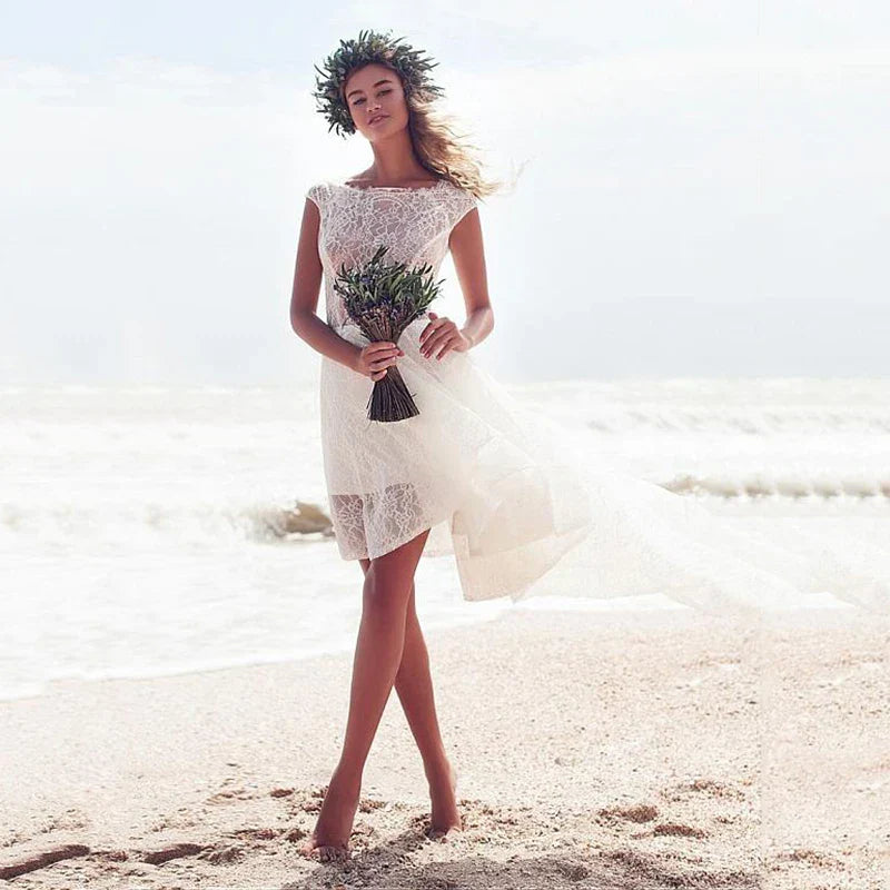 Short Wedding Dress with Lace Front