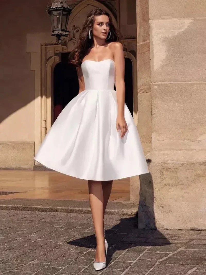 Short Beige Wedding Dress - Mon Beau Mariage Short Beige Wedding Dress - Mon Beau Mariage
