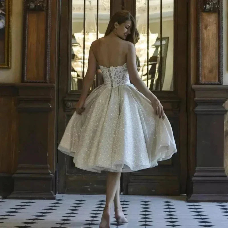 short princess wedding dresses A-Line/Princess Ruffles V-neck Sleeveless Satin Tea-Length Wedding Dresses