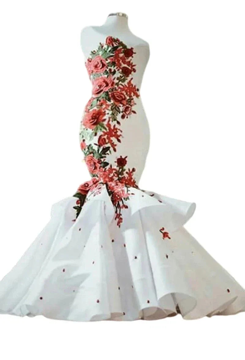 Robe de Mariée Avec Fleur Rouge