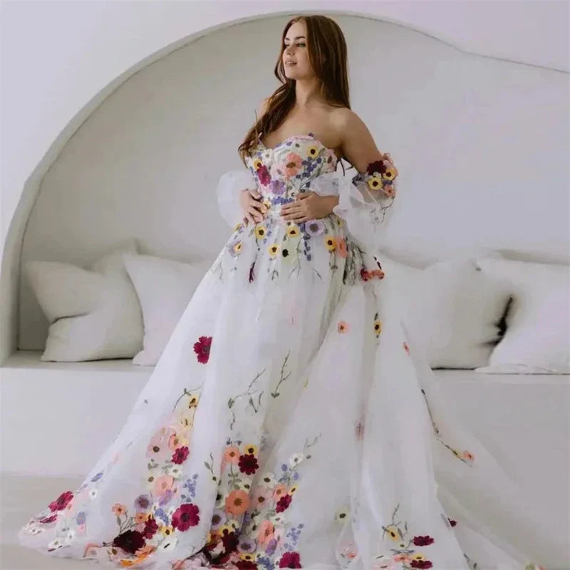 Robe de Mariée Avec Fleurs Brodées