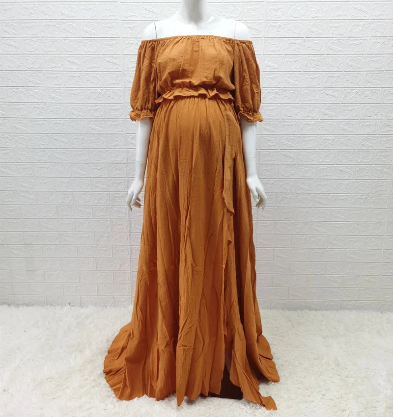 bohemian maternity wedding dress Djskiyers Women's Boho Maternity Dress for Photoshoot Plus Size Floral Chiffon Wedding Dress Flowy Casual Long Sleeve Midi Dress, Size: 2XL