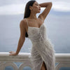 Abito da sposa senza spalline con piume