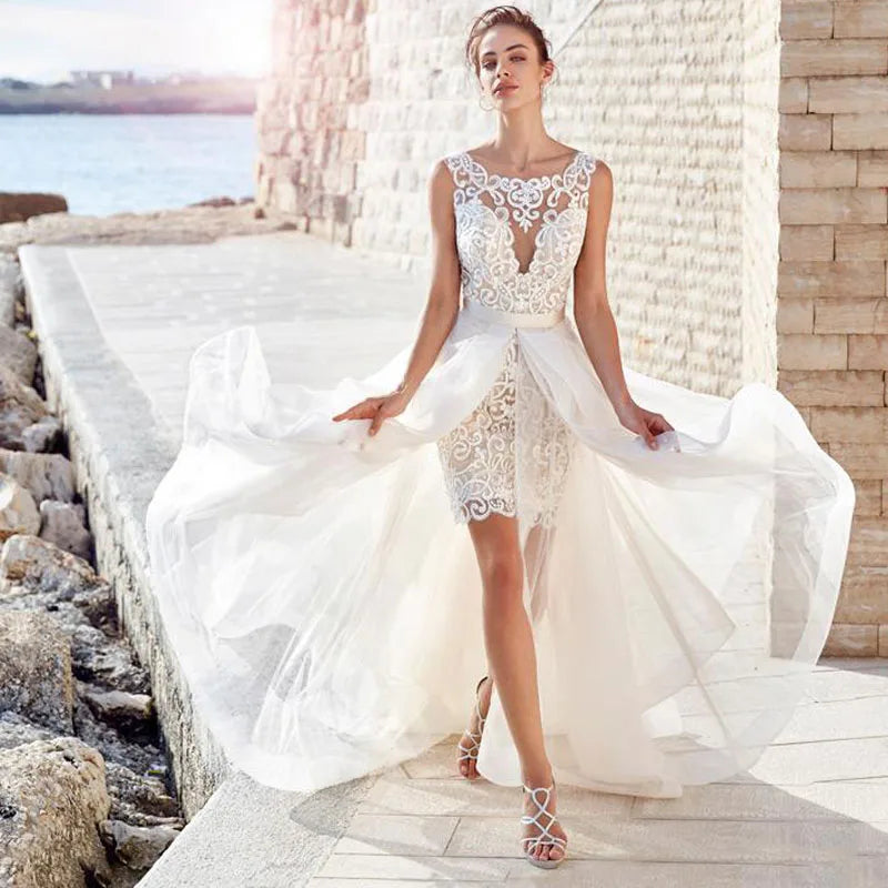 Robe de Mariée Bohème Dentelle Courte
