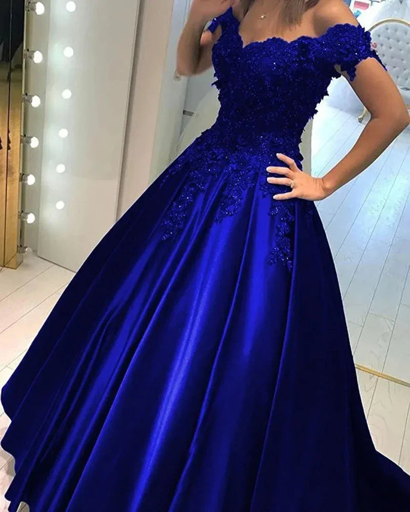 cheap royal blue wedding dresses Royal blue and Silver lace tulle satin formal Fancy dress for special occasion bridesmaid party wedding pageant photoshoot Christmas