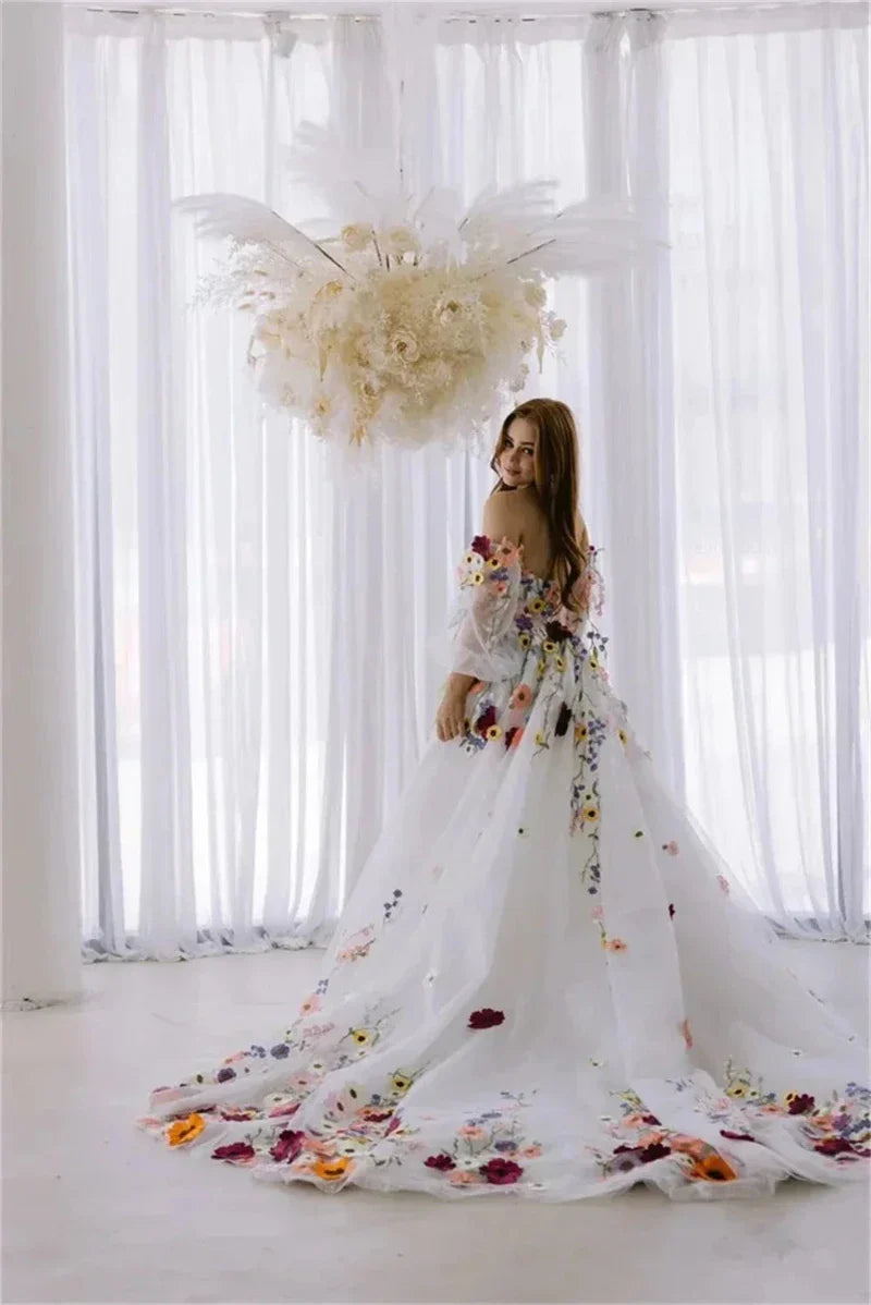 Wedding Dress with Embroidered Flowers - Mon Beau Mariage Wedding Dress with Embroidered Flowers - Mon Beau Mariage