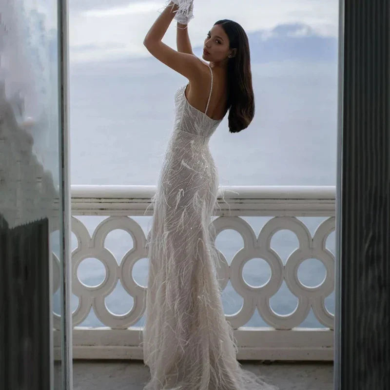 Robe de Mariée Bustier en Plume