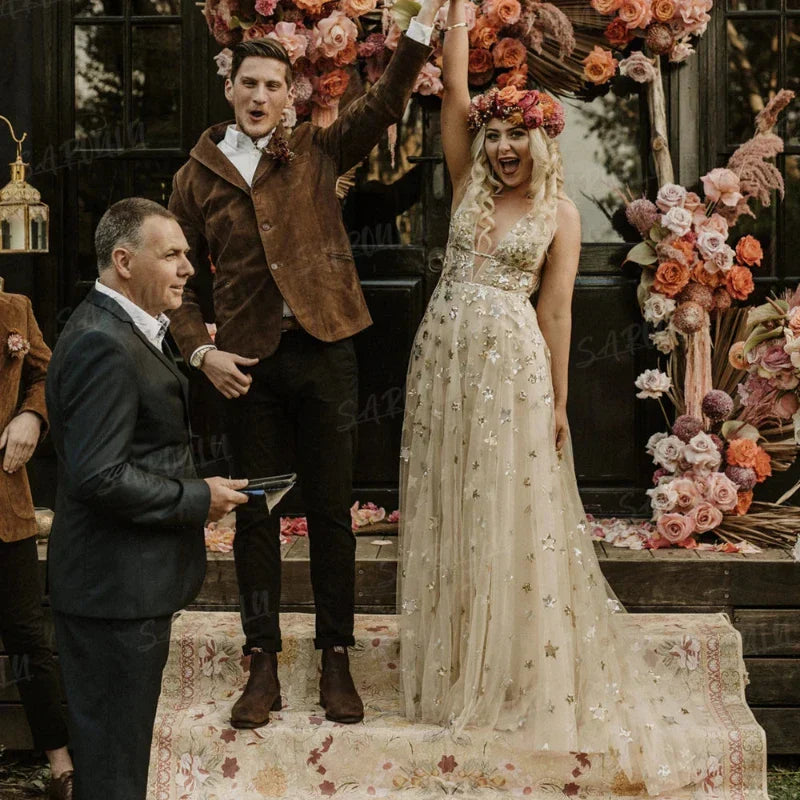 Gyllene prinsessbröllopsklänning