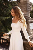 Robe de Mariée Col Carré Manche Longue