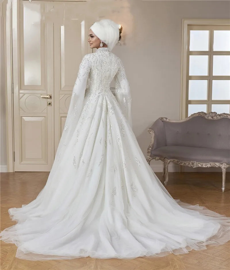 hijab wedding dress JuneJosephine Arabic Muslim high Neck laceWomen Bridal Ball Gown with Train for Bride Long Sleeve White : Clothing, Shoes & Jewelry High Neck Sleeve Length(cm) Luxury Wedding Dresses Online |