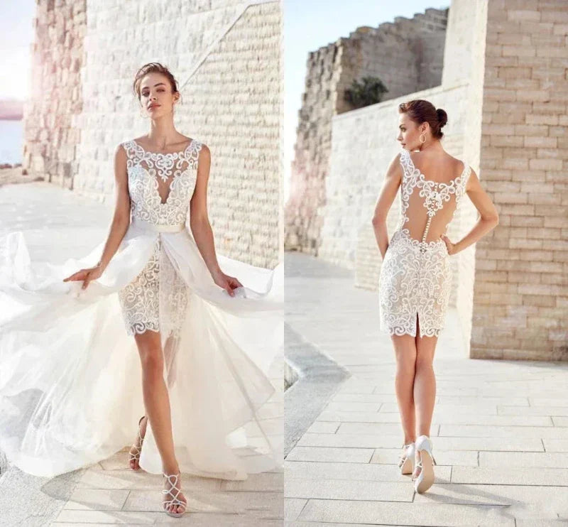 Robe de Mariée Bohème Dentelle Courte
