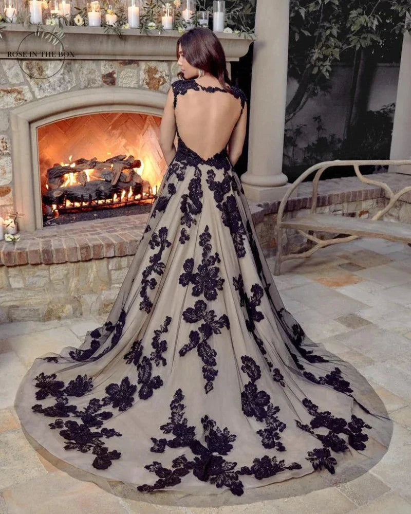 Grey and Black Wedding Dress
