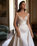 Robe De Mariée Sirène En Satin Avec Surjupe