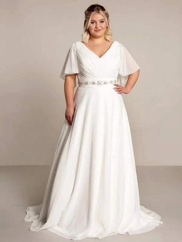 Robe de Mariée Femme Ronde Mousseline