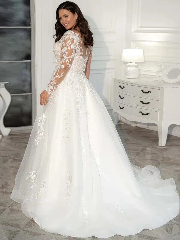 Robe de mariée grande taille manche longue