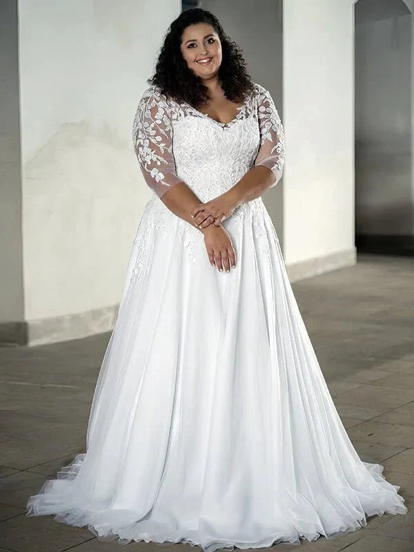 robe-de-mariee-grande-taille-manches-3-4