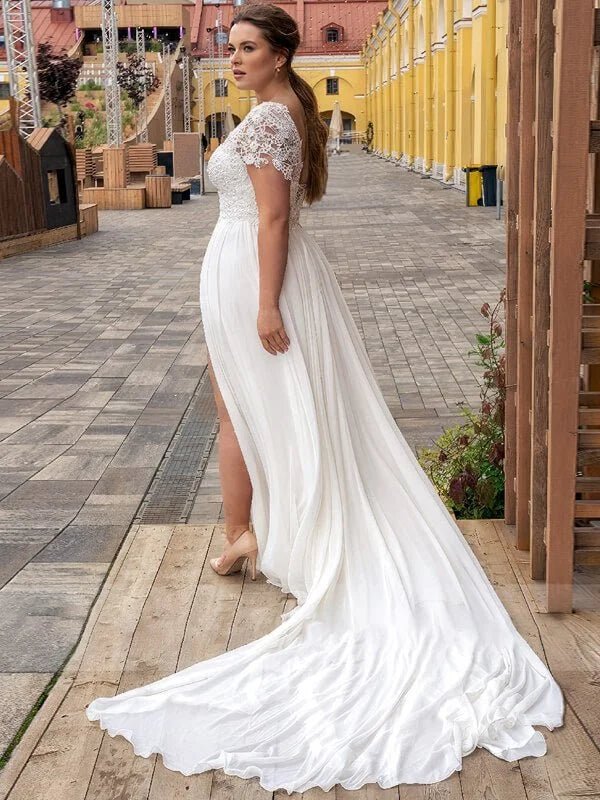 Robe de Mariée Longue Traine Femme Ronde